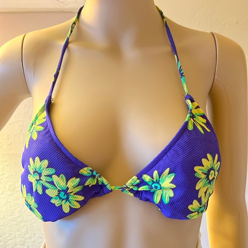 Purple & yellow floral bikini top. Small